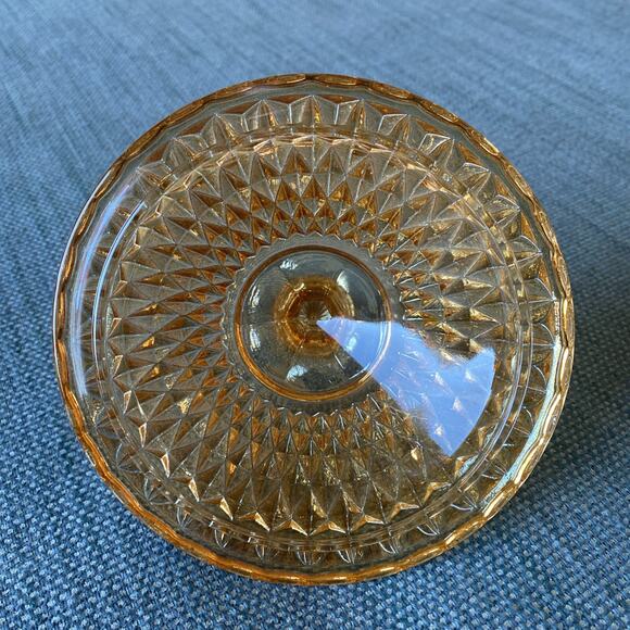 1960's Vintage Indiana Glass DIAMOND POINT AMBER Biscuit jar lid REPLACEMENT - Picture 4 of 4